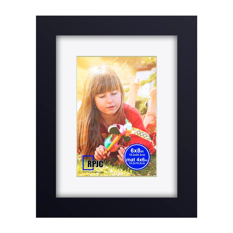 RPJC 6x8 inch Picture Frame Made of Solid Wood and High Definition Glass Display Pictures 4x6 with Mat or 6x8 Without Mat for Wall Mounting Photo Frame Black - Image 1